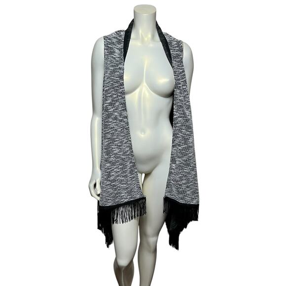 Jessica Simpson Fringe Open Front Cardigan 2X Black & White Knit, Soft Stylish - Picture 1 of 9